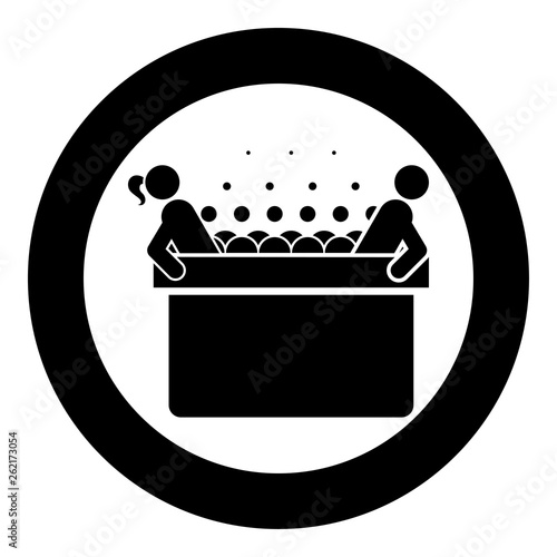 Hot whirlpool with woman and man Spa Bathtub with foam bubbles Bath Relax bathroom Bath spa icon in circle round black color vector illustration flat style image