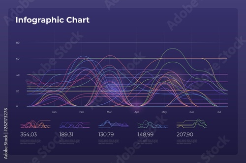 Dashboard infographic template with big data visualization. Pie charts, workflow, web design, UI elements.
