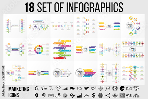 Vector 18 Set Of Infographics Template Design . Business Data Visualization Timeline with Marketing Icons most useful can be used for presentation, diagrams, annual reports, workflow layout