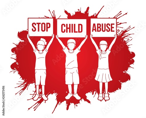 Stop Child abuse ,Children with sign board graphic vector.