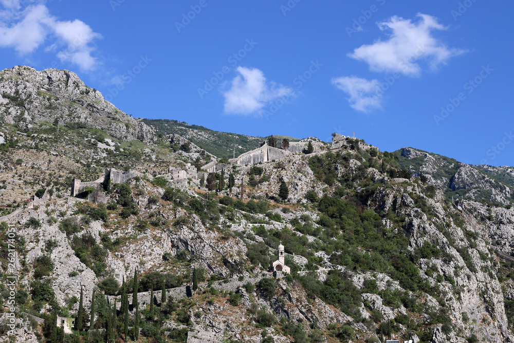 Saint John old fortress at the top of the mountain Kotor Montenegro landmark