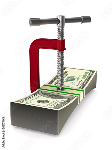clamp and dollars on white ...