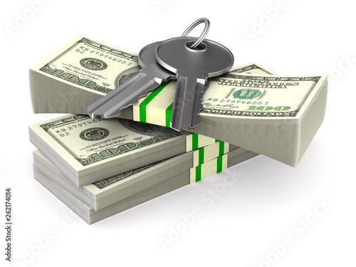 keys and dollars on white b...