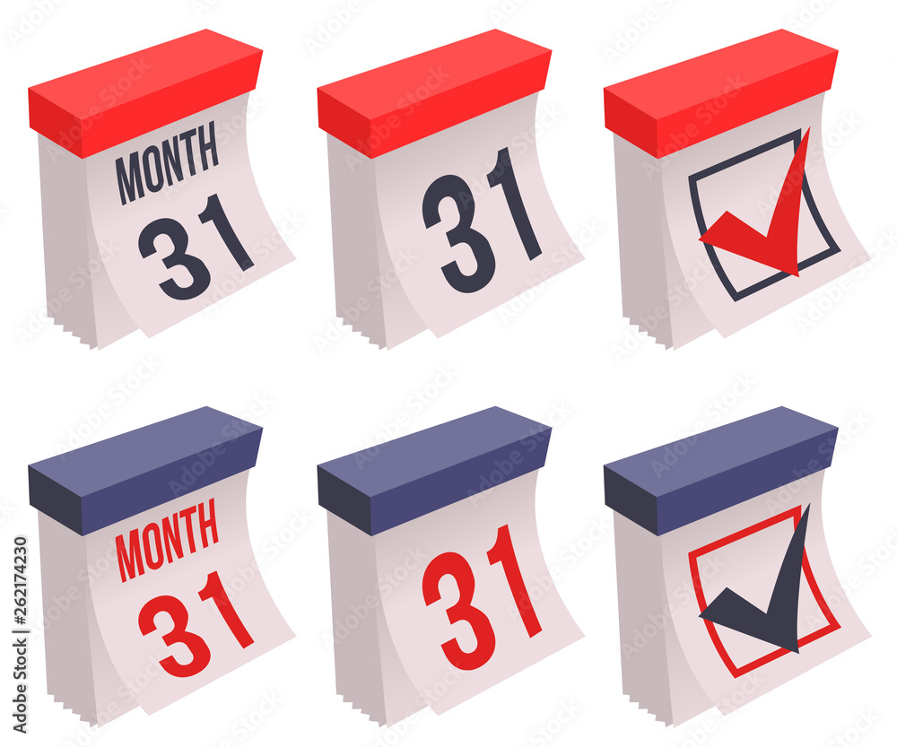 Calendar icon set. Cartoon set of calendar icons for your web design isolated on white background Calendar icon set. Cartoon set of calendar icons for your web design isolated on white background