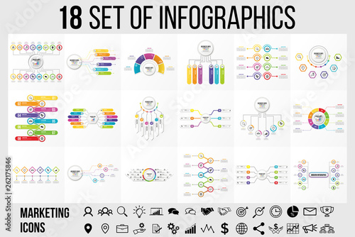 Vector 18 Set Of Infographics Template Design . Business Data Visualization Timeline with Marketing Icons most useful can be used for presentation, diagrams, annual reports, workflow layout