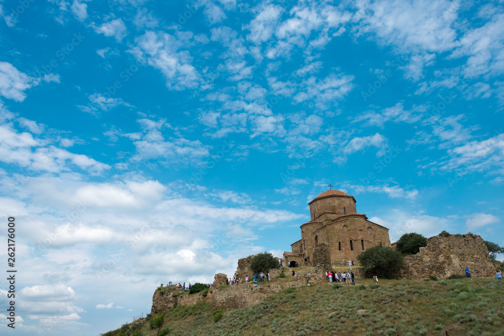 Mtskheta, Georgia - Jul 07 2018: Jvari Monastery in Mtskheta, Mtskheta-Mtianeti, Georgia. It is part of the World Heritage Site - Historical Monuments of Mtskheta. Mtskheta, Georgia - Jul 07 2018: Jvari Monastery in Mtskheta, Mtskheta-Mtianeti, Georgia. It is part of the World Heritage Site - Historical Monuments of Mtskheta.