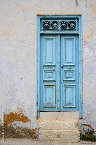 Typical blue local door in Tunis Tunisia
