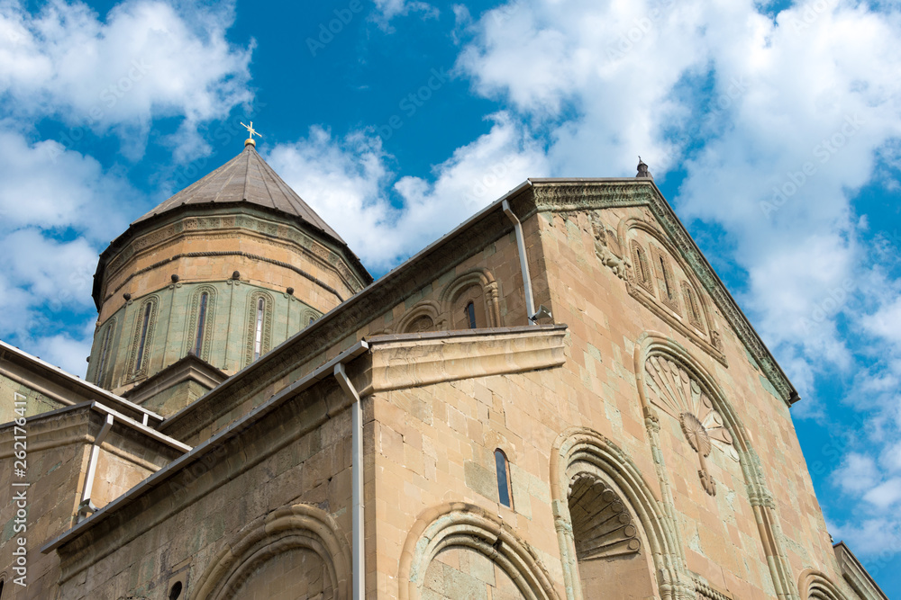 Mtskheta, Georgia - Jul 21 2018: Svetitskhoveli Cathedral in Mtskheta, Mtskheta-Mtianeti, Georgia. It is part of the World Heritage Site - Historical Monuments of Mtskheta.