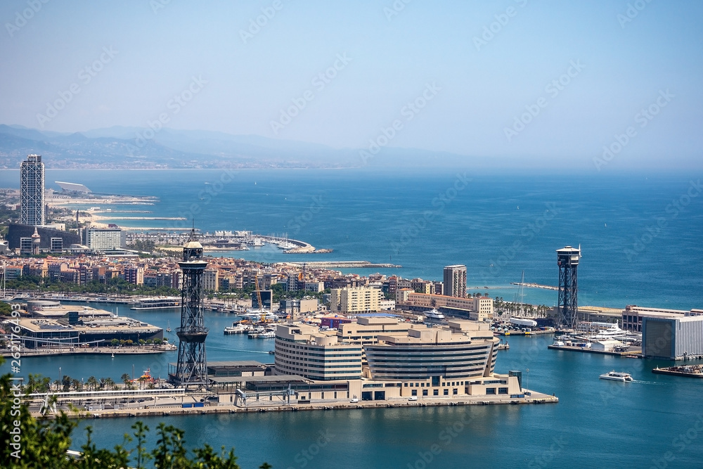 Barcelona Spain - Aerial view of Port Vell from Montjuic hill
