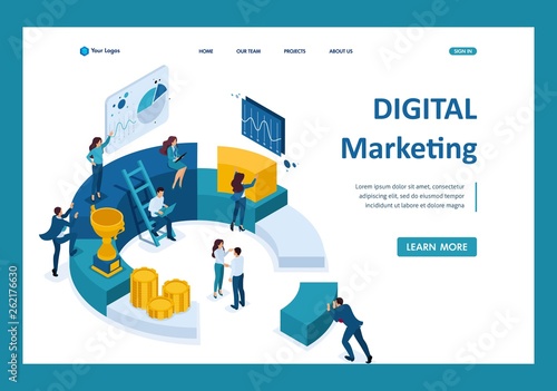 Isometric Businessmen Make a Digital Marketing