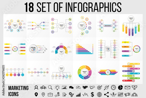Vector 18 Set Of Infographics Template Design . Business Data Visualization Timeline with Marketing Icons most useful can be used for presentation, diagrams, annual reports, workflow layout