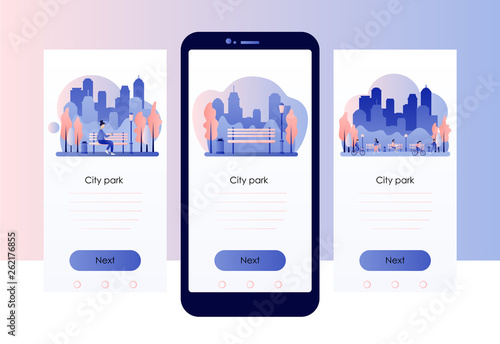 City park. Screen template for mobile smart phone. Flat style. Vector illustration