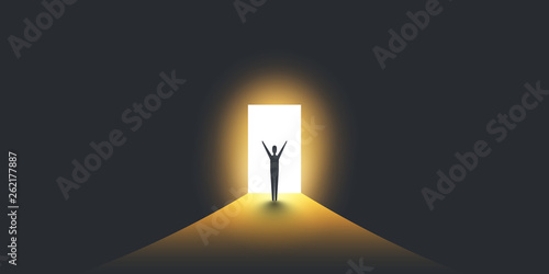 New Possibilities, Hope - Business Finding Solution Vector Concept - Businessman Standing in Dark, Symbol of Light at the End of the Tunnel  © bagotaj