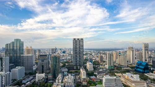 Bangkok City - Aerial view  Bangkok city urban downtown skyline tower of Thailand on blue sky background , City scape Thailand © suphaporn