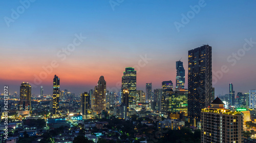 Bangkok city - Aerial view of Bangkok city downtown cityscape urban skyline at night   landscape Thailand