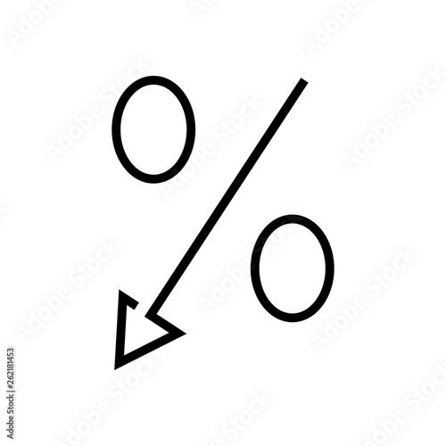 Icono plano lineal porcentaje bajar en color negro