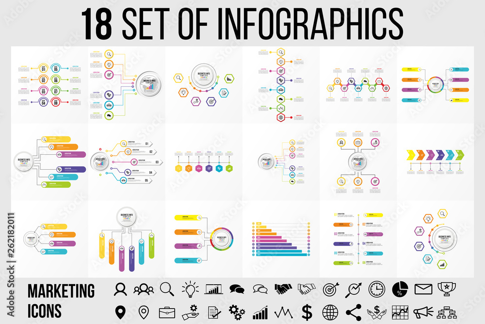 Vector Infographics Elements Template Design . Business Data Visualization Timeline with Marketing Icons most useful can be used for presentation, diagrams, annual reports, workflow layout