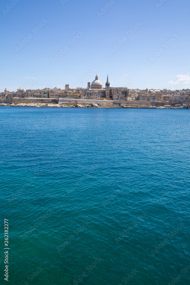 Valletta panoramic view from Marsans harbour, Malta. 
