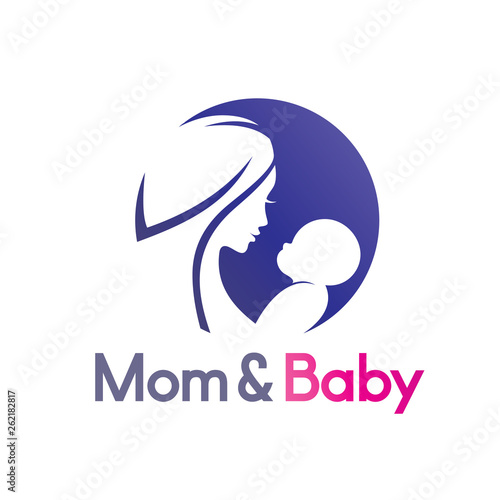 mom and baby in stylized symbol, logo or emblem template