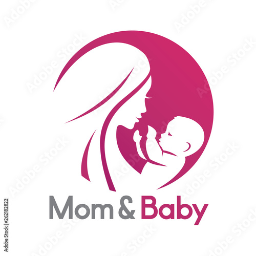 mom and baby in stylized symbol, logo or emblem template