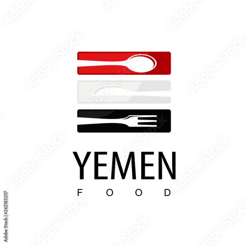 Yemen Food, Restaurant Logo With Yemen Flag Symbol
