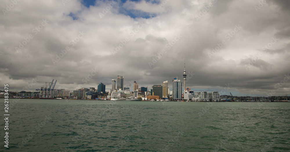 Auckland New Zealand city skyline view from the water