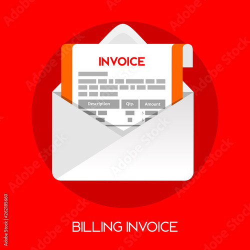 billing invoice icon mail with bill note invoice shadow flat style illustration