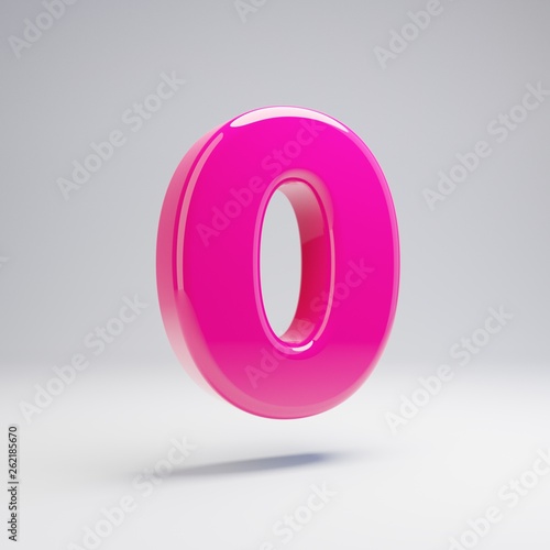 Volumetric glossy pink number 0 isolated on white background.