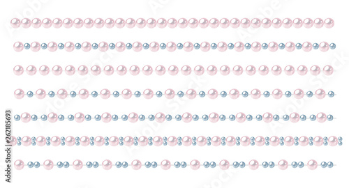Set of pink pearl strings isolated on white background.