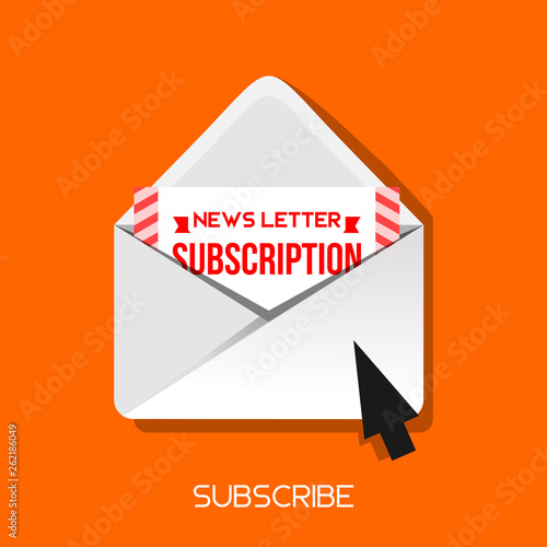 subscribe email icon newsletter email icon with cursor in yellow square background with shadow flat style illustration