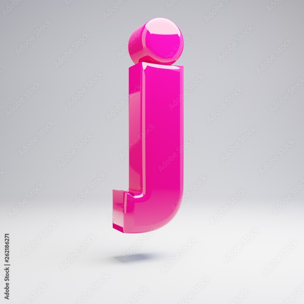 Volumetric glossy pink lowercase letter J isolated on white background. Volumetric glossy pink lowercase letter J isolated on white background.