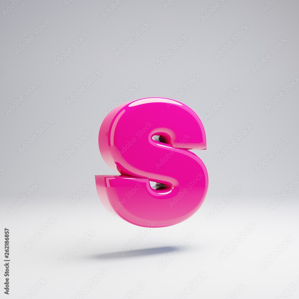Volumetric glossy pink lowercase letter S isolated on white background. Volumetric glossy pink lowercase letter S isolated on white background.