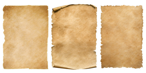 Vintage paper or parchment sheets set isolated on white