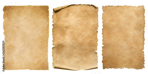 Vintage paper or parchment sheets set isolated on white