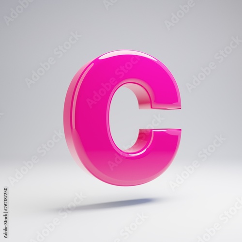 Volumetric glossy pink uppercase letter C isolated on white background.