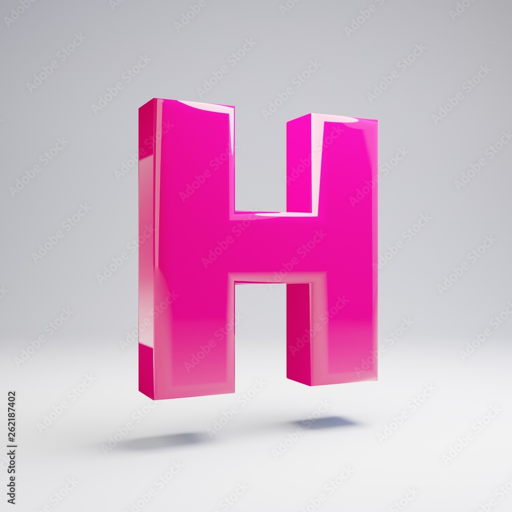 Obraz premium Volumetric glossy pink uppercase letter H isolated on white background.