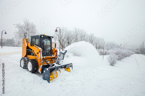 Snow removal works, snow removal machine in action