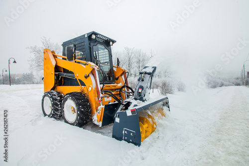 Snow removal works, snow removal machine in action
