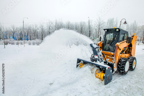 Snow removal works, snow removal machine in action