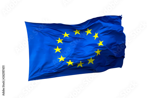 EU flag close-up isolated on white background.
