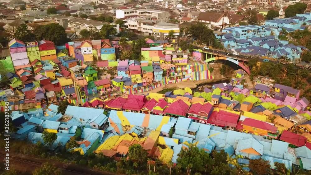 Drone shot of a colorful village in Indonesia Drone shot of a colorful village in Indonesia