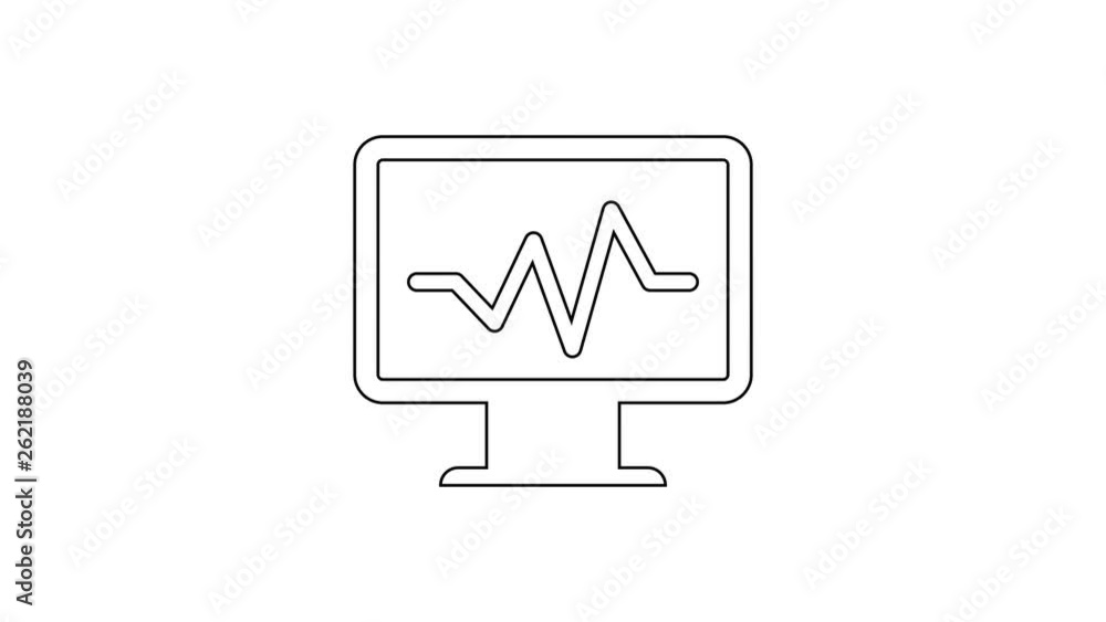 Grey Computer monitorwith cardiogram line icon on white background. Monitoring icon. ECG monitor with heart beat hand drawn. 4K Video motion graphic animation Grey Computer monitorwith cardiogram line icon on white background. Monitoring icon. ECG monitor with heart beat hand drawn. 4K Video motion graphic animation