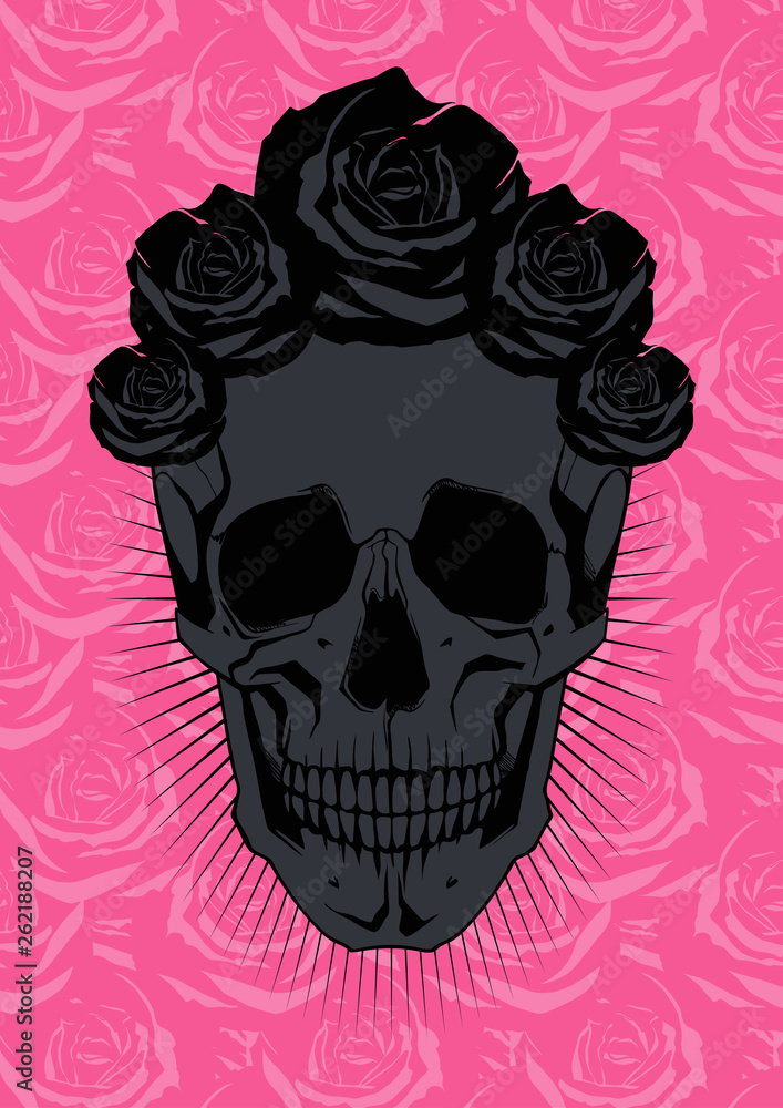 Black Skull and Roses. Vector Illustration Black Skull and Roses. Vector Illustration
