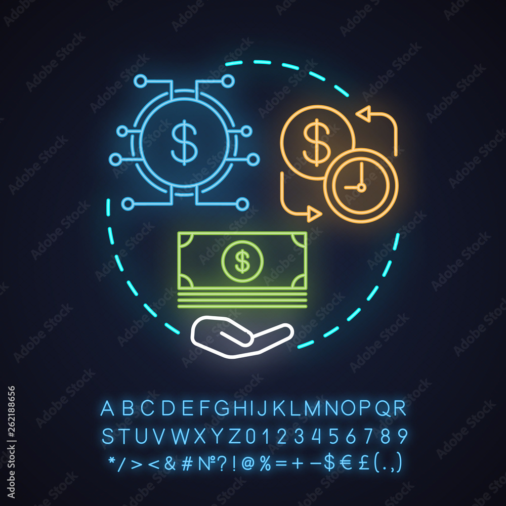 Cash management neon light concept icon