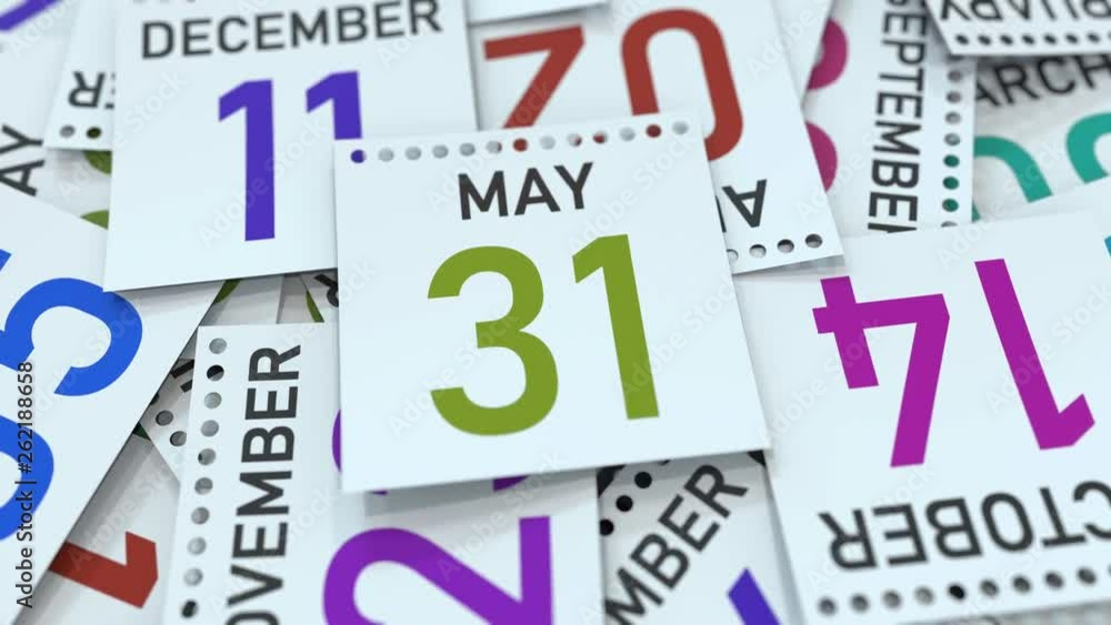 May 31 date on calendar leaf. 3D animation May 31 date on calendar leaf. 3D animation