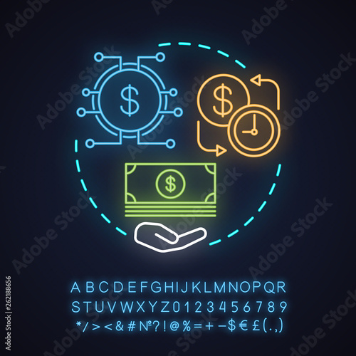 Cash management neon light concept icon