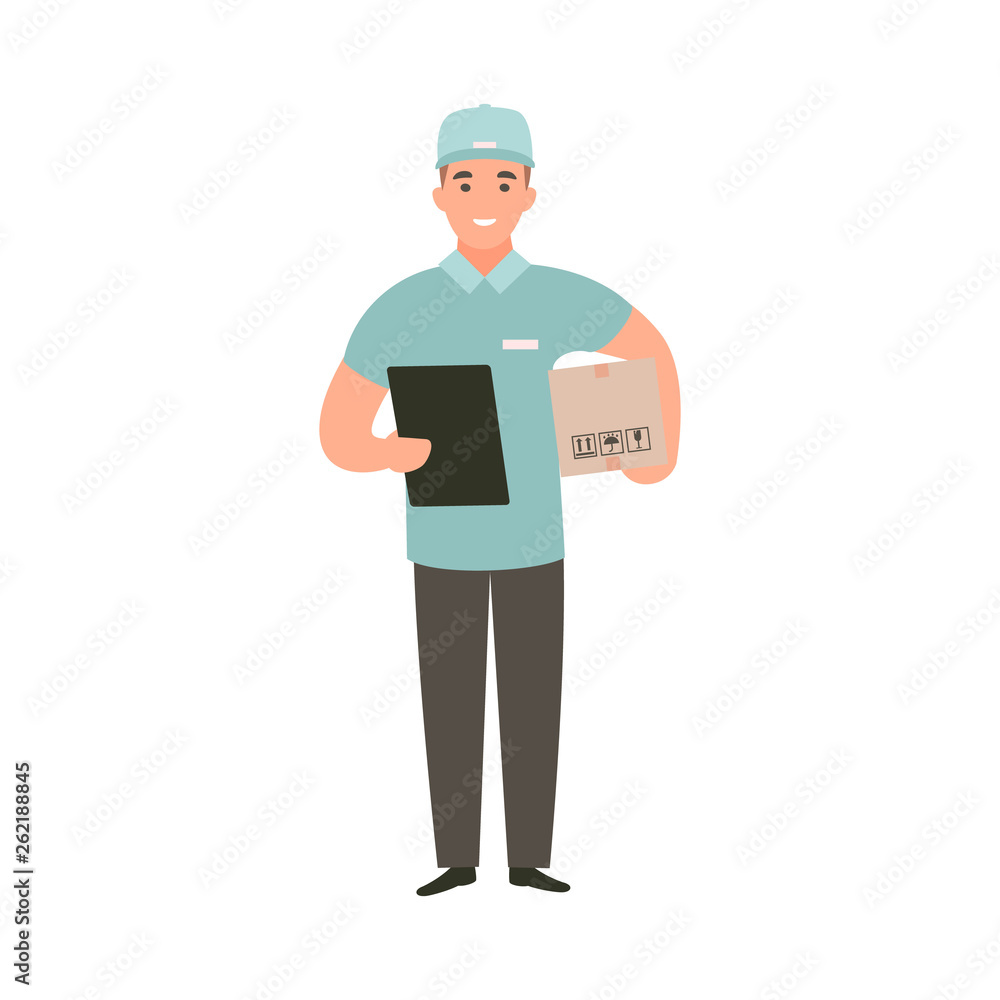 Delivery guy holding box with an order. Delivery guy holding box with an order.