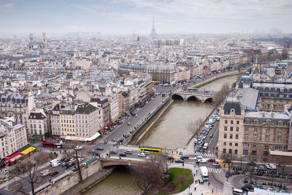 view of Eiffel tower and the river Seine