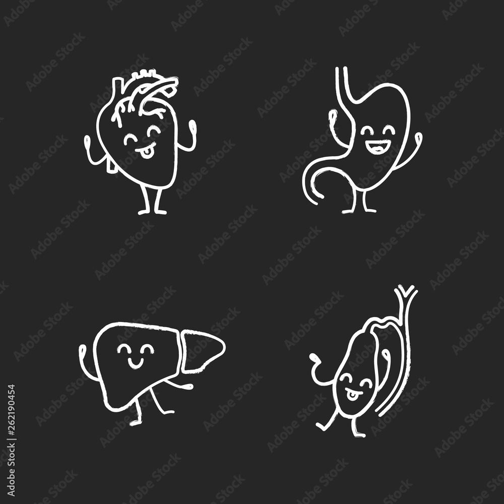 Obraz premium Smiling human internal organs characters chalk icons set