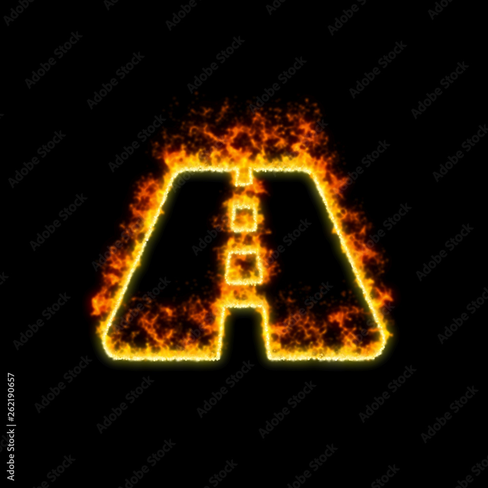 The symbol road burns in red fire The symbol road burns in red fire